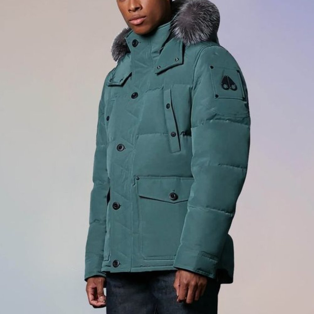 Moose Knuckles Round Island Blue Frost Fox Fur-Trim Down Jacket